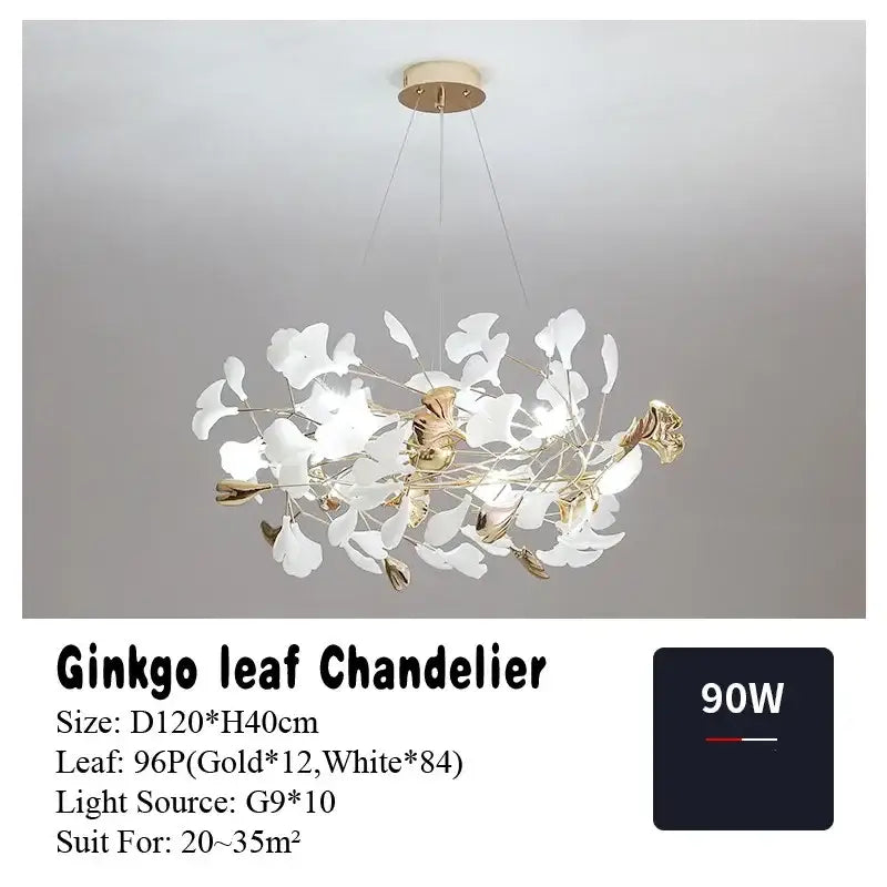 Modern white & gold ginkgo leaf pendant chandelier for living room