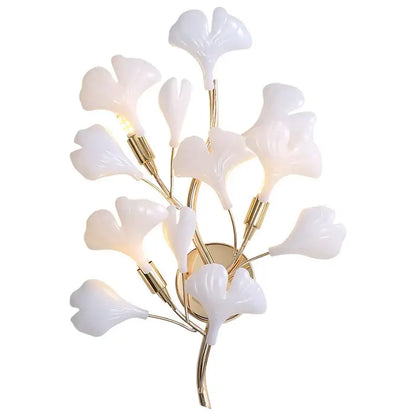 Modern luxury white glass ginkgo leaf wall lamp for bedroom