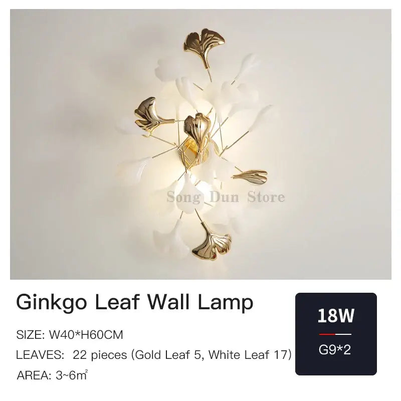 Modern luxury white glass ginkgo leaf wall lamp for bedroom