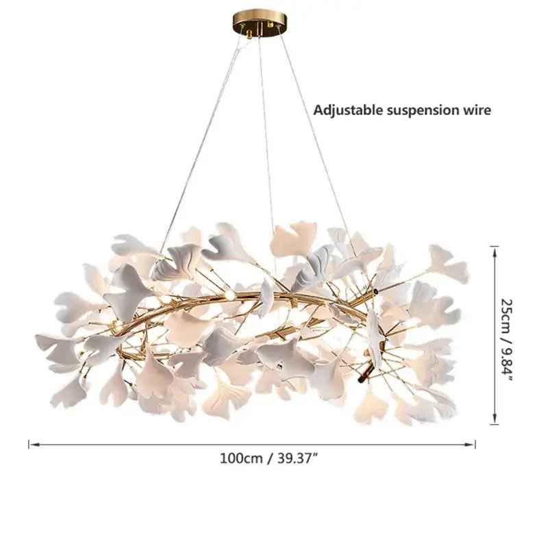 Modern gold & white ginkgo leaves chandelier living room pendant light