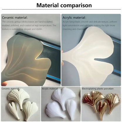 Modern gold & white ginkgo leaves chandelier living room pendant light