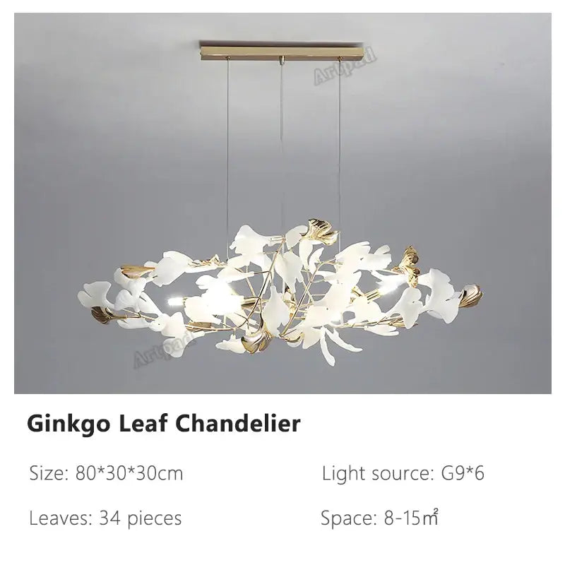 Modern gold & white ginkgo leaves chandelier living room pendant light