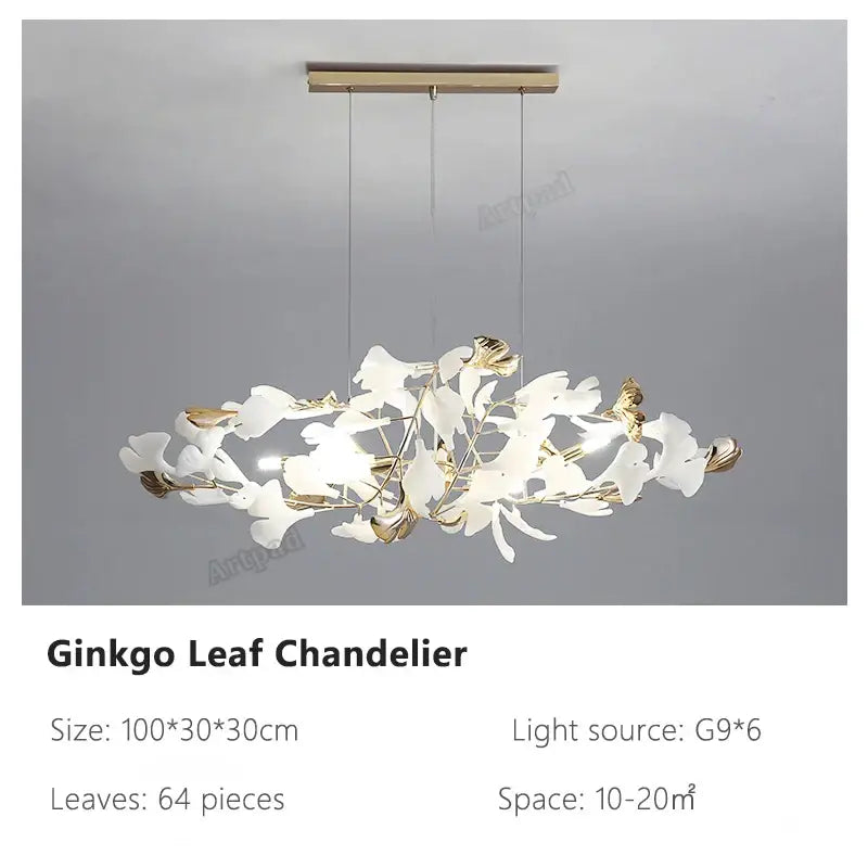 Modern gold & white ginkgo leaves chandelier living room pendant light