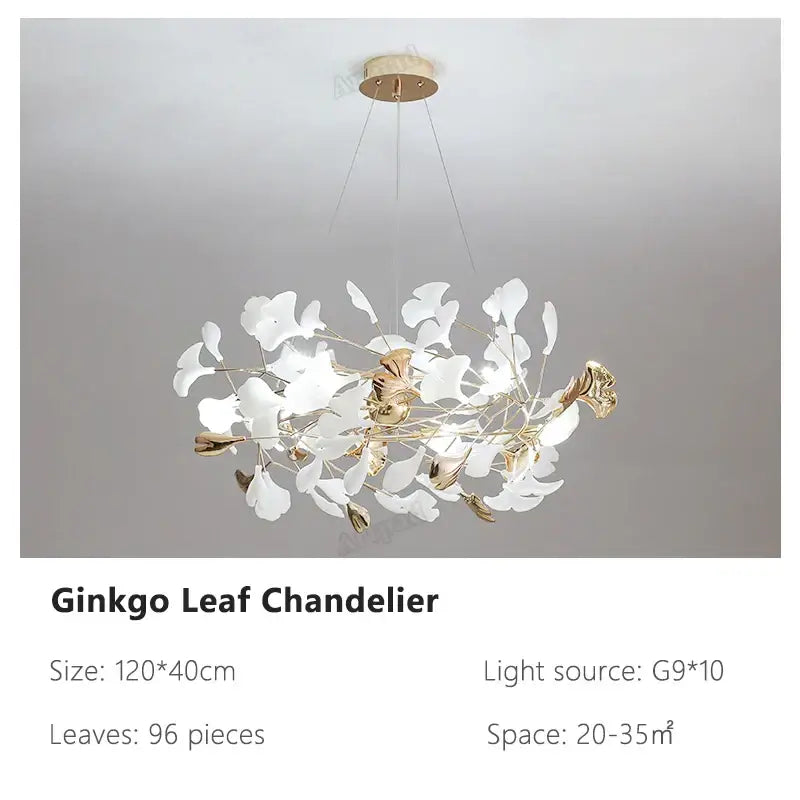 Modern gold & white ginkgo leaves chandelier living room pendant light