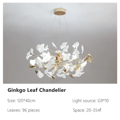 Modern gold & white ginkgo leaves chandelier living room pendant light