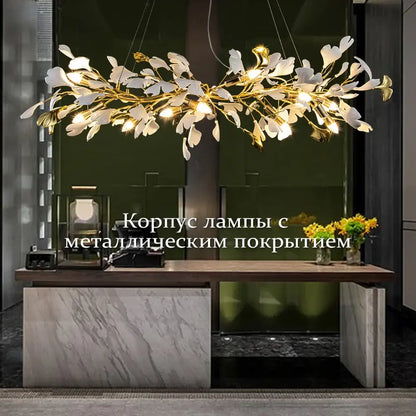 Modern gold & white ginkgo leaves chandelier living room pendant light