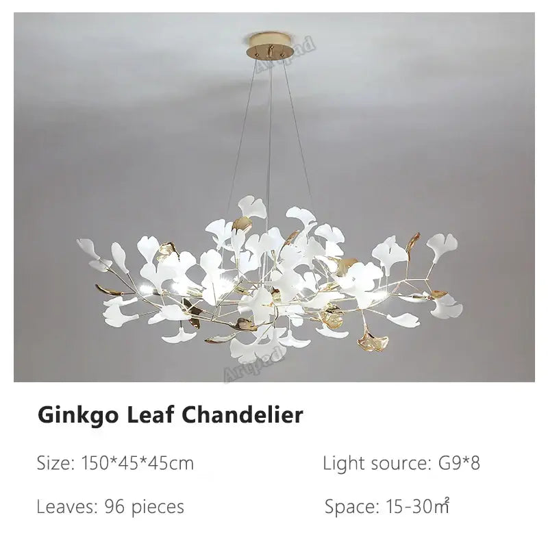 Modern gold & white ginkgo leaves chandelier living room pendant light