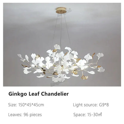 Modern gold & white ginkgo leaves chandelier living room pendant light