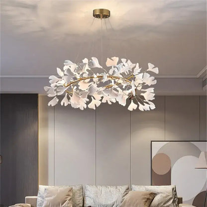 Modern gold & white ginkgo leaves chandelier living room pendant light
