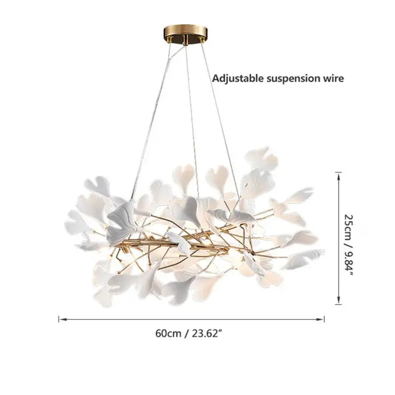 Modern gold & white ginkgo leaves chandelier living room pendant light
