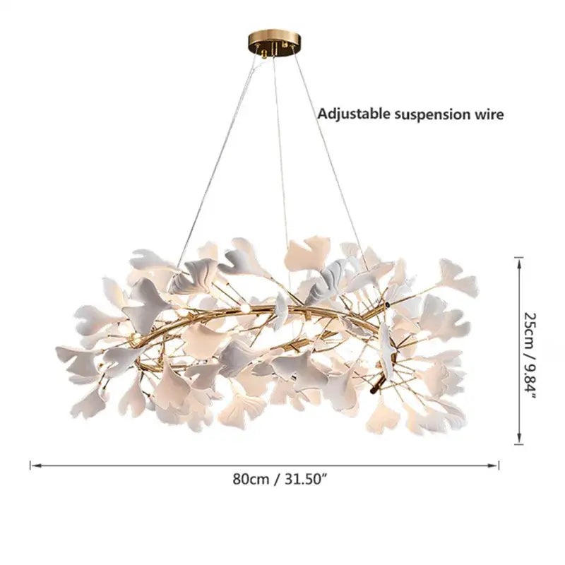 Modern gold & white ginkgo leaves chandelier living room pendant light