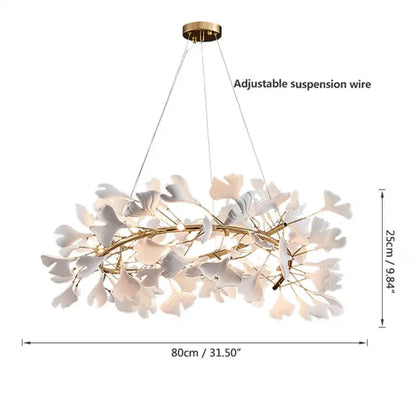 Modern gold & white ginkgo leaves chandelier living room pendant light