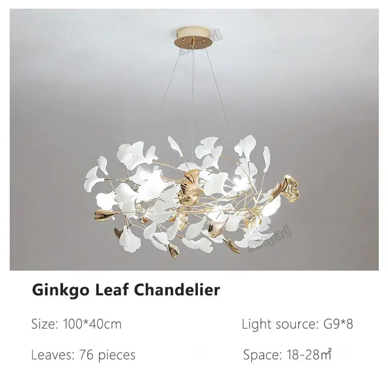 Modern gold & white ginkgo leaves chandelier living room pendant light