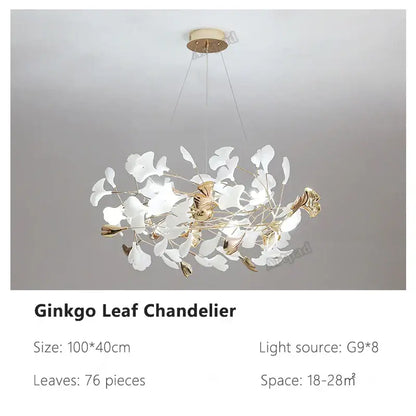 Modern gold & white ginkgo leaves chandelier living room pendant light