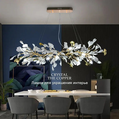 Modern gold & white ginkgo leaves chandelier living room pendant light