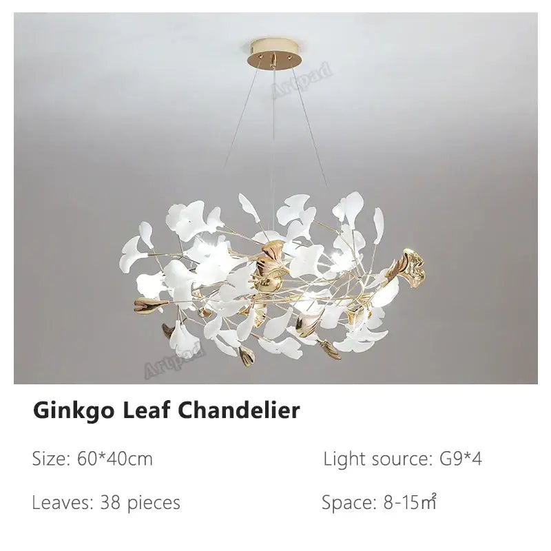 Modern gold & white ginkgo leaves chandelier living room pendant light