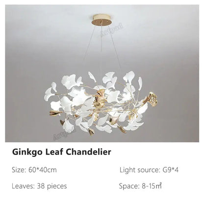 Modern gold & white ginkgo leaves chandelier living room pendant light