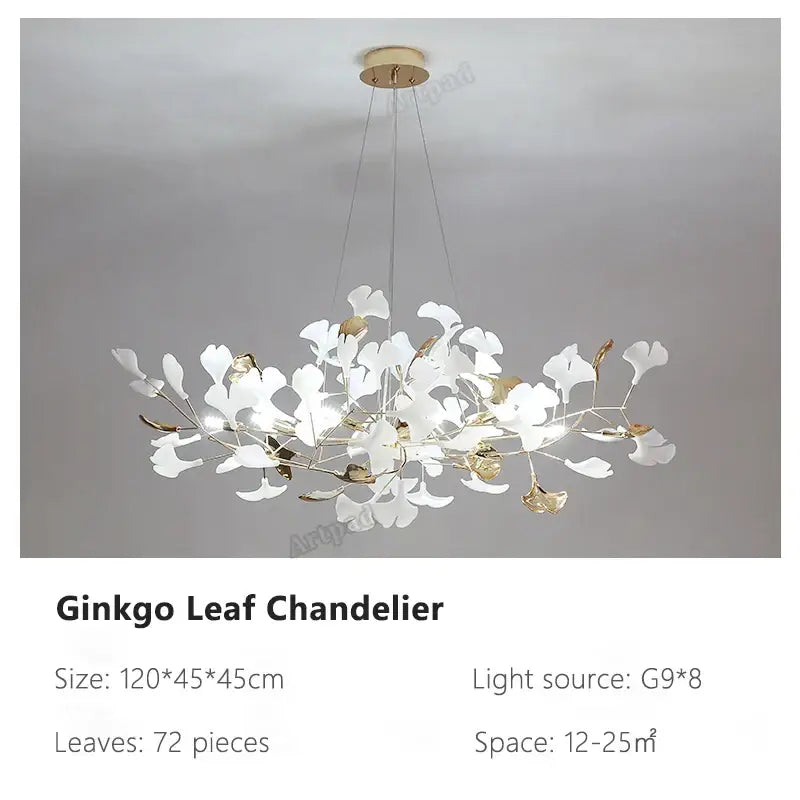Modern gold & white ginkgo leaves chandelier living room pendant light