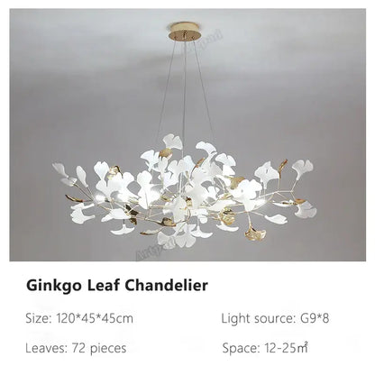 Modern gold & white ginkgo leaves chandelier living room pendant light