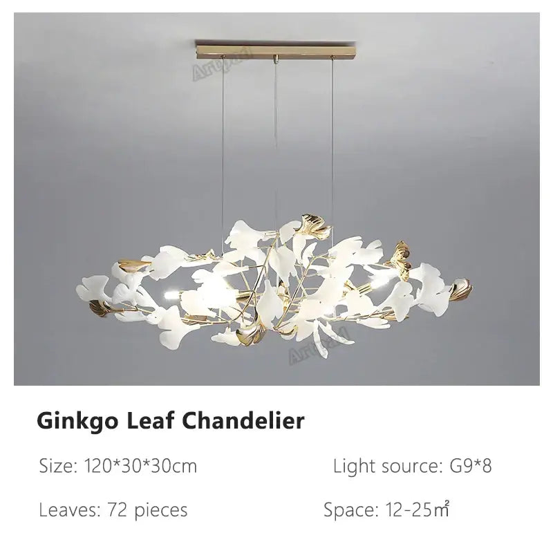 Modern gold & white ginkgo leaves chandelier living room pendant light