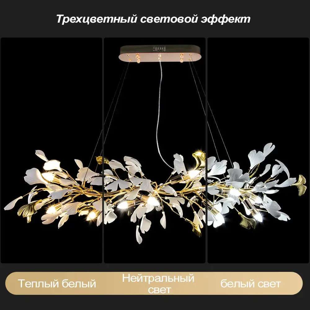 Modern gold & white ginkgo leaves chandelier living room pendant light