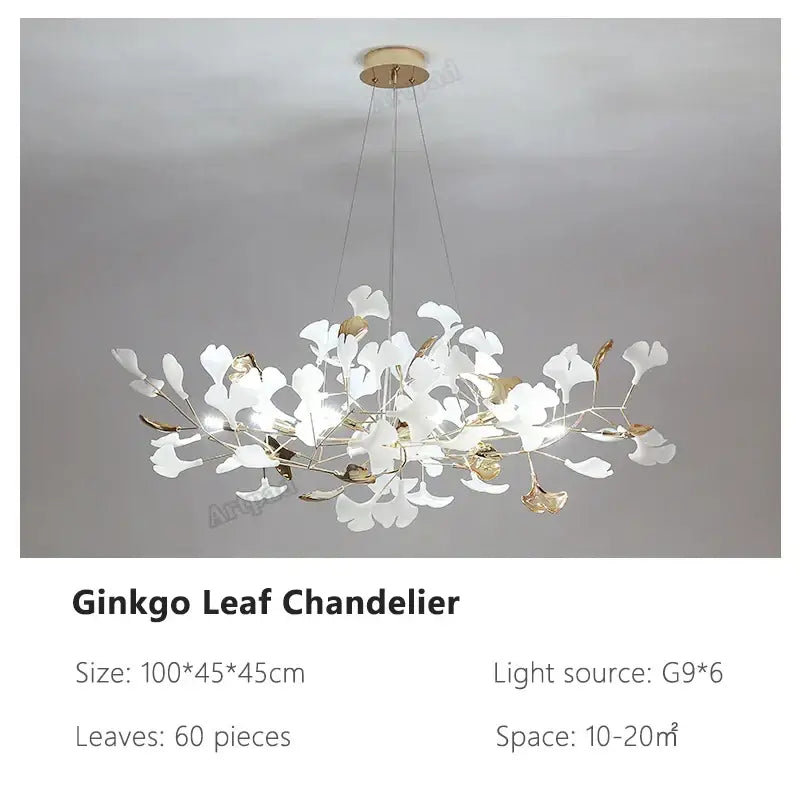Modern gold & white ginkgo leaves chandelier living room pendant light