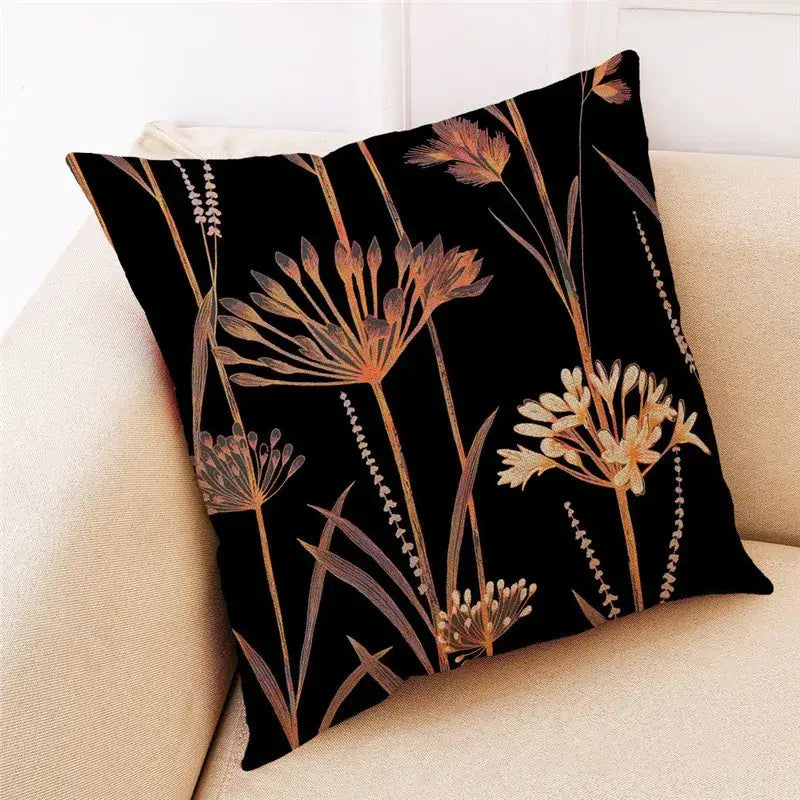 Teal and gold ginkgo leaves linen cushion cover living room