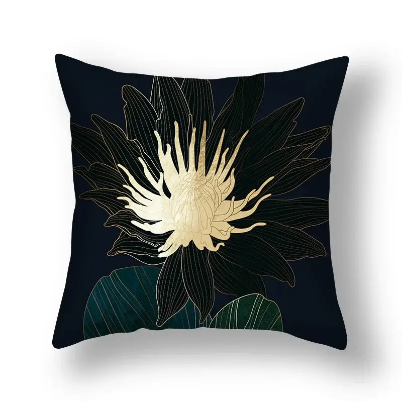 Modern teal and gold ginkgo leaves print sofa pillowcase living room
