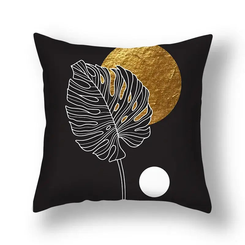Modern teal and gold ginkgo leaves print sofa pillowcase living room