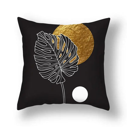 Modern teal and gold ginkgo leaves print sofa pillowcase living room