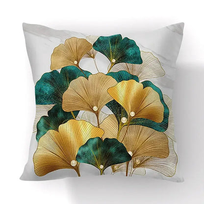 Modern teal and gold ginkgo leaves print sofa pillowcase living room
