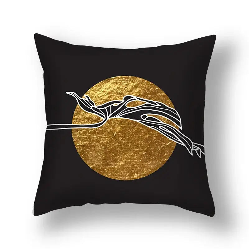 Modern teal and gold ginkgo leaves print sofa pillowcase living room