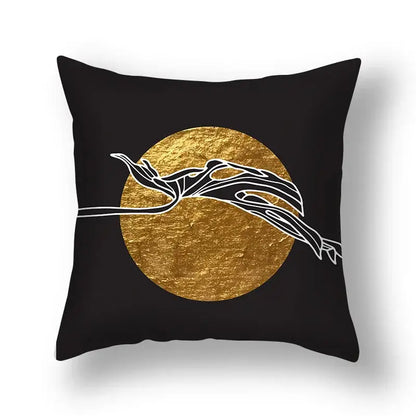 Modern teal and gold ginkgo leaves print sofa pillowcase living room