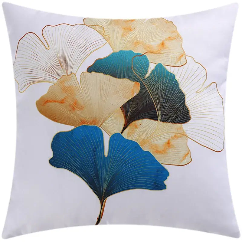 Modern teal and gold ginkgo leaves print sofa pillowcase living room