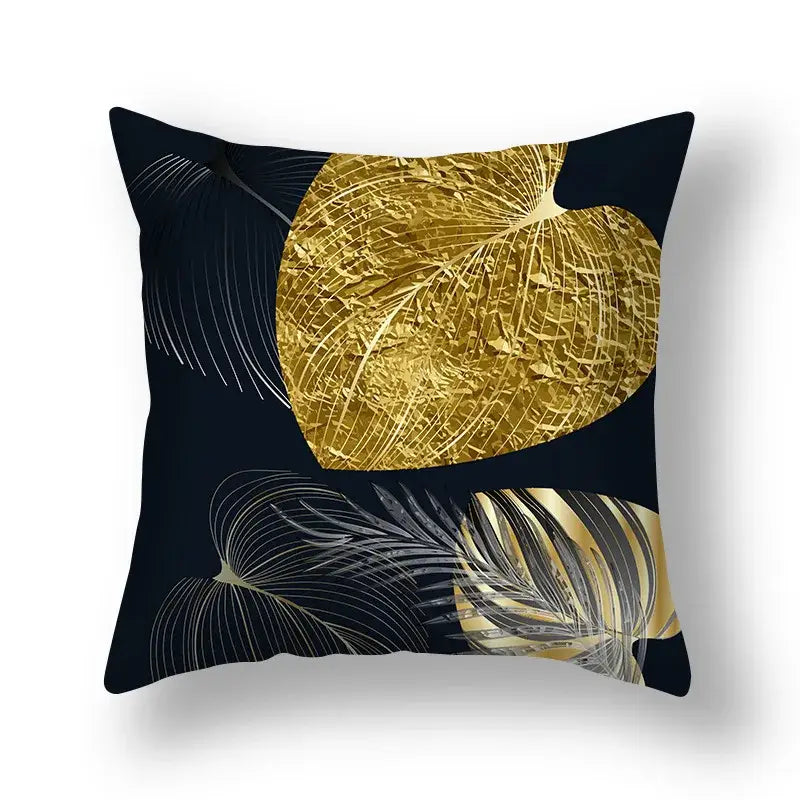 Modern teal and gold ginkgo leaves print sofa pillowcase living room