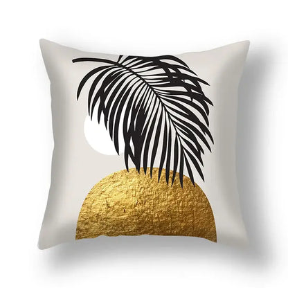 Modern teal and gold ginkgo leaves print sofa pillowcase living room