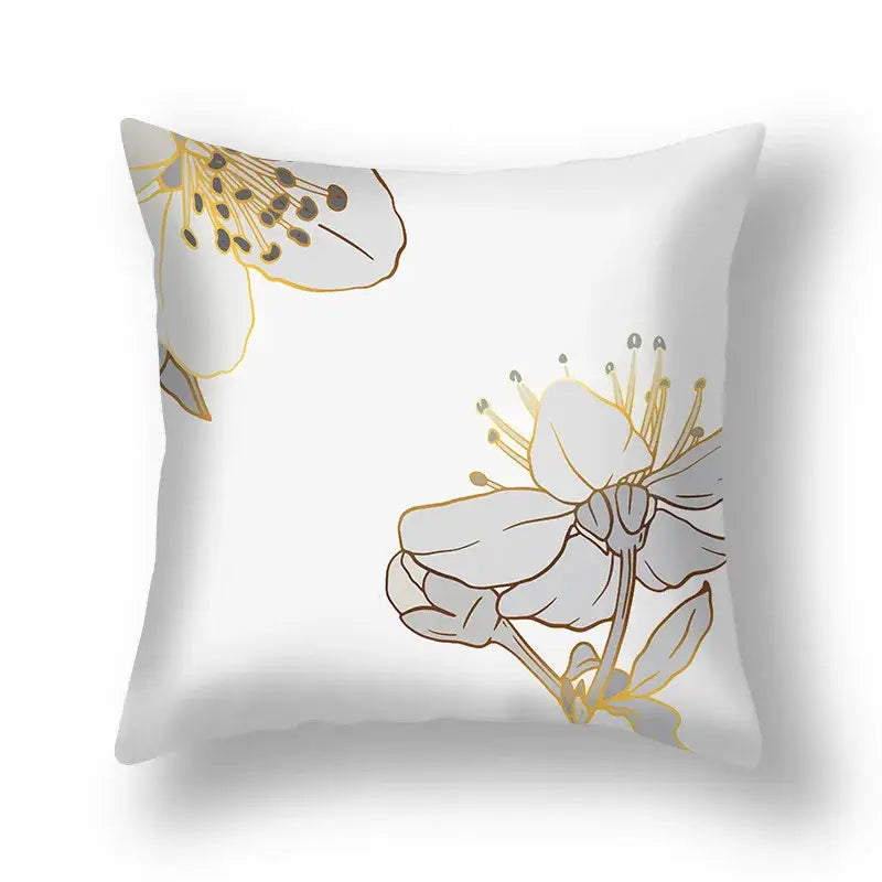 Modern teal and gold ginkgo leaves print sofa pillowcase living room