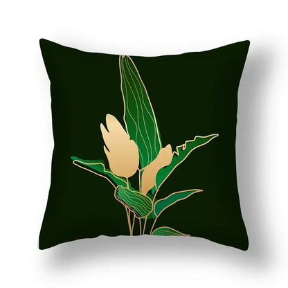 Modern teal and gold ginkgo leaves print sofa pillowcase living room