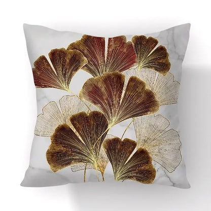 Modern teal and gold ginkgo leaves print sofa pillowcase living room