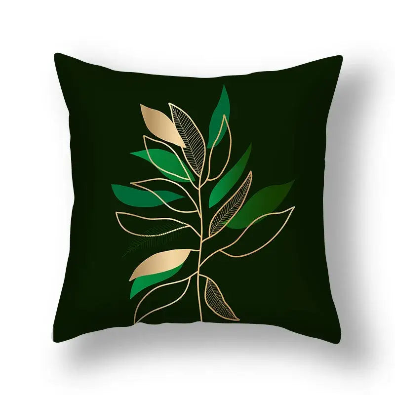 Modern teal and gold ginkgo leaves print sofa pillowcase living room