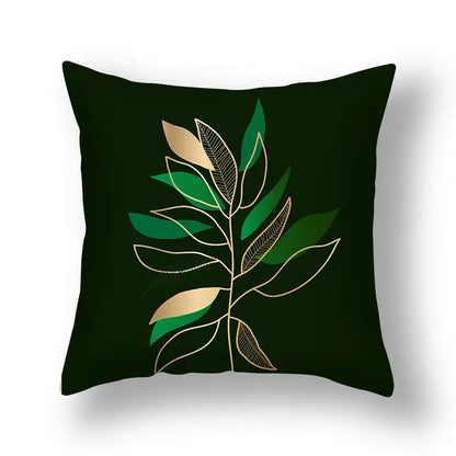 Modern teal and gold ginkgo leaves print sofa pillowcase living room