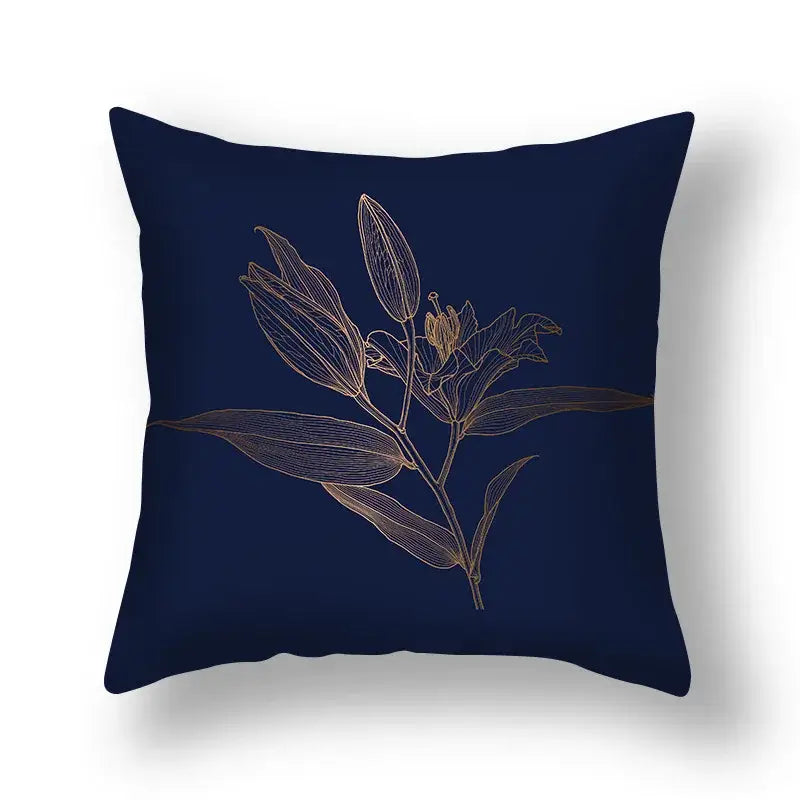 Modern teal and gold ginkgo leaves print sofa pillowcase living room