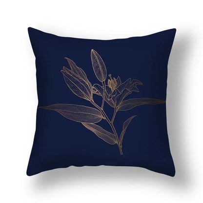 Modern teal and gold ginkgo leaves print sofa pillowcase living room