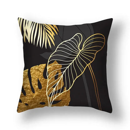 Modern teal and gold ginkgo leaves print sofa pillowcase living room