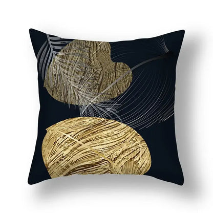 Modern teal and gold ginkgo leaves print sofa pillowcase living room