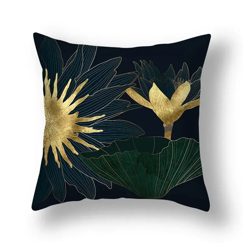 Modern teal and gold ginkgo leaves print sofa pillowcase living room