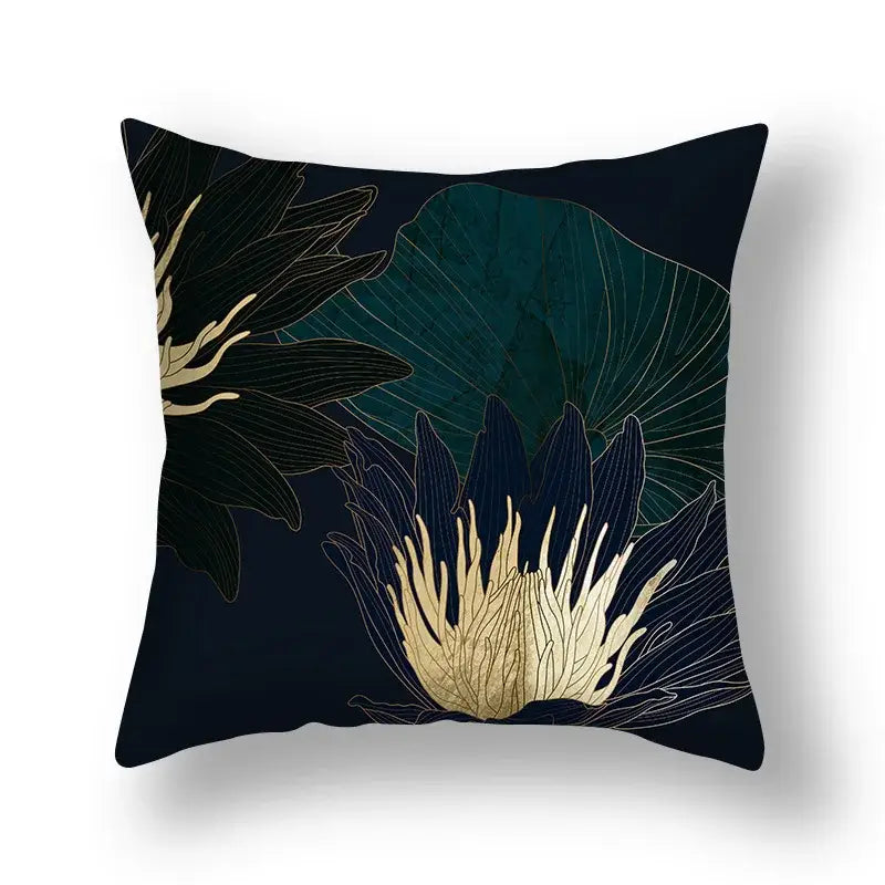 Modern teal and gold ginkgo leaves print sofa pillowcase living room