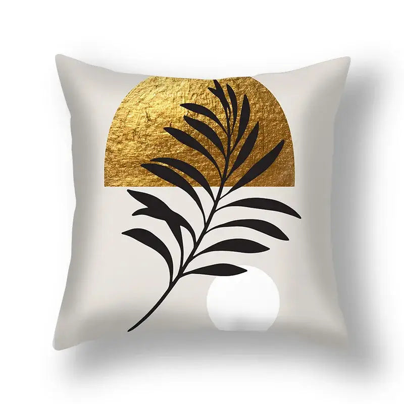 Modern teal and gold ginkgo leaves print sofa pillowcase living room