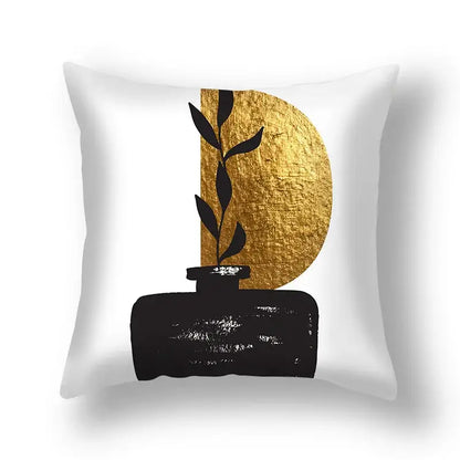 Modern teal and gold ginkgo leaves print sofa pillowcase living room