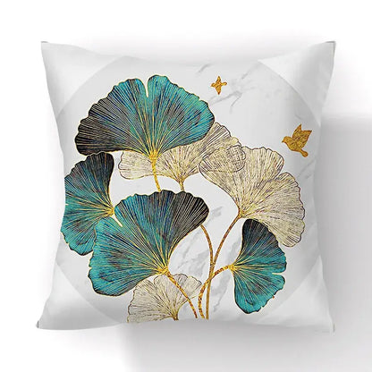 Modern teal and gold ginkgo leaves print sofa pillowcase living room